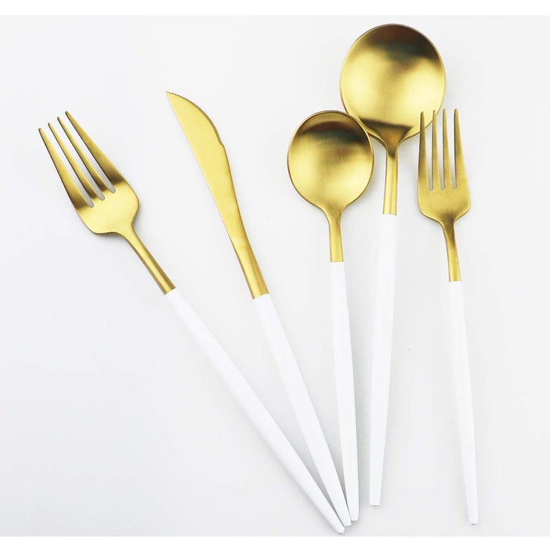Gugrida White Gold Flatware, Royal 20 Piece Matte White Handle 18/10 Stainless Steel Tableware Sets for 4 Including Forks Spoons Knives, Camping Silverware Travel Utensils Set Cutlery (White Gold) - Image 1